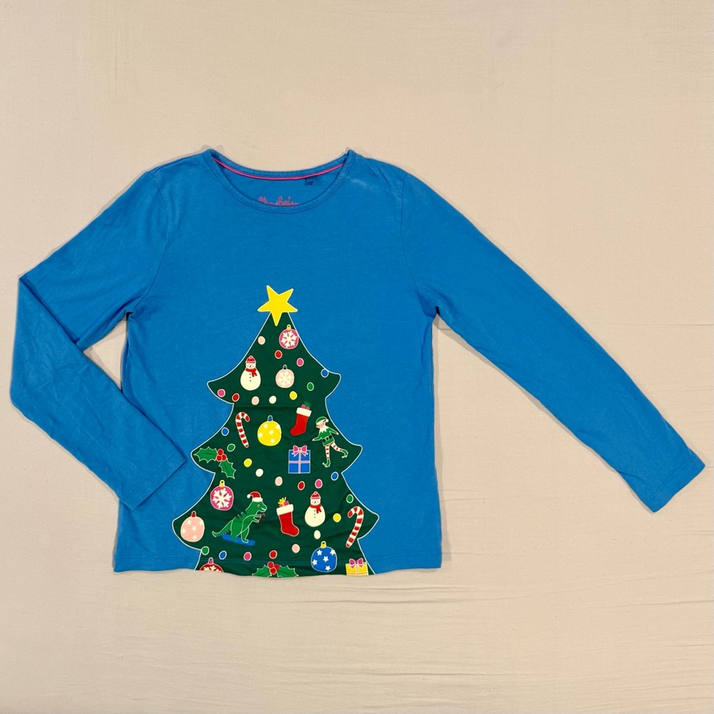 Mini Boden Christmas Tree Shirt Girls 11-12Y Glow in the Dark Bluebell Cotton